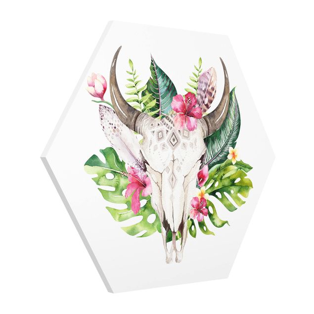Tableau spirituel Crâne de fleur tropicale
