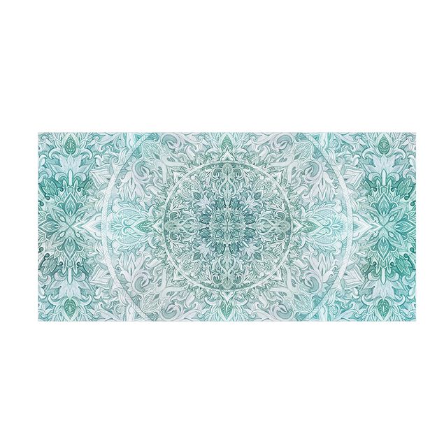 tapis salon moderne Mandala à l'aquarelle Ornament motif Turquoise