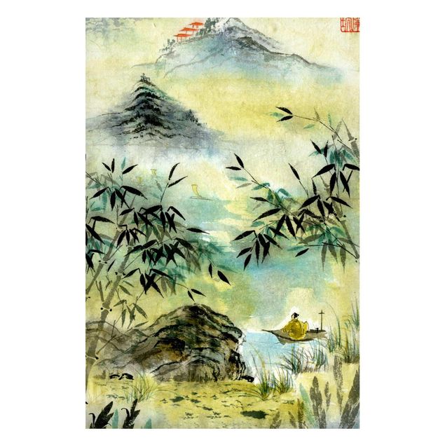 Tableau paysages Dessin Aquarelle Japonaise Forêt de Bambous