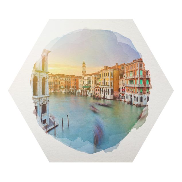 Tableaux de Rainer Mirau Aquarelles - Grand Canal Vue du pont du Rialto Venise