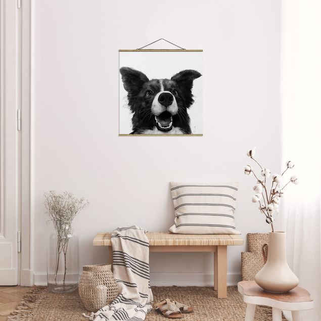 Tableau avec chien Illustration Chien Border Collie Peinture noir et blanc