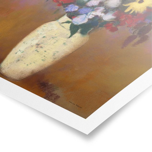 Poster mural fleurs Odilon Redon - Vase blanc avec des fleurs