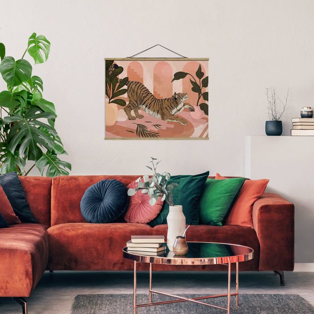 Tableau moderne Illustration Tigre dans une peinture rose pastel
