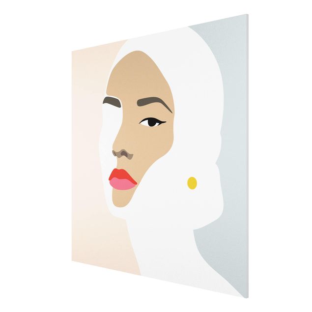 Tableaux moderne Line Art Portrait Femme Pastel Gris