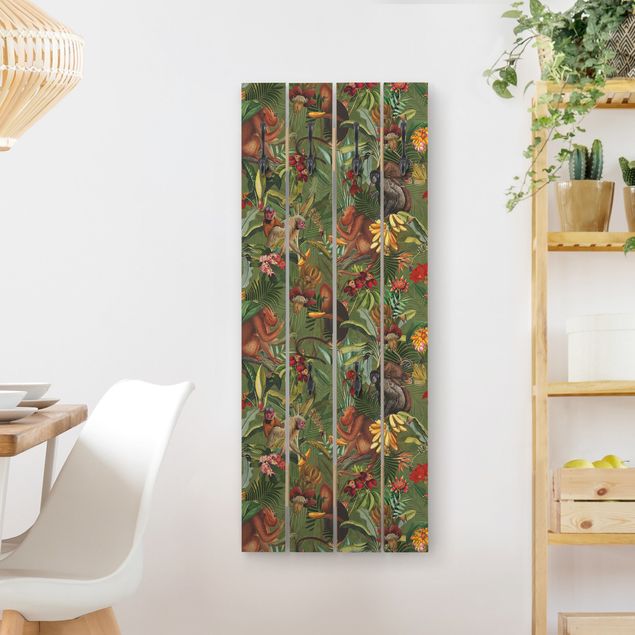 Porte-manteaux muraux avec fleurs Fleurs Tropicales avec Singes