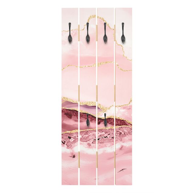Porte manteau mural rose Abstract Mountains Pink With Golden Lines