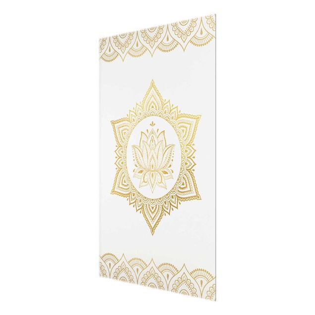 Tableaux en verre magnétique Illustration Mandala Lotus Or blanc