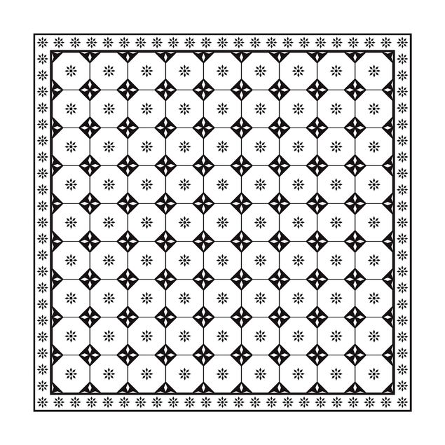 tapis salon moderne Carreaux Géométriques Cottage Noir Et Blanc avec Bordure