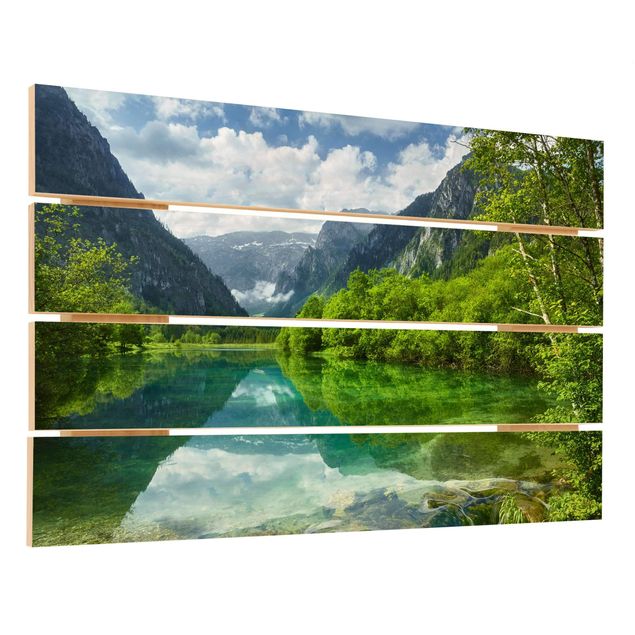 Tableaux en bois Lac de montagne avec reflet de l'eau