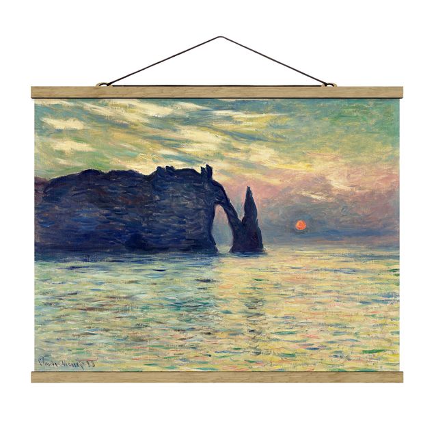 Tableau mer Claude Monet - La falaise, Étretat, coucher de soleil