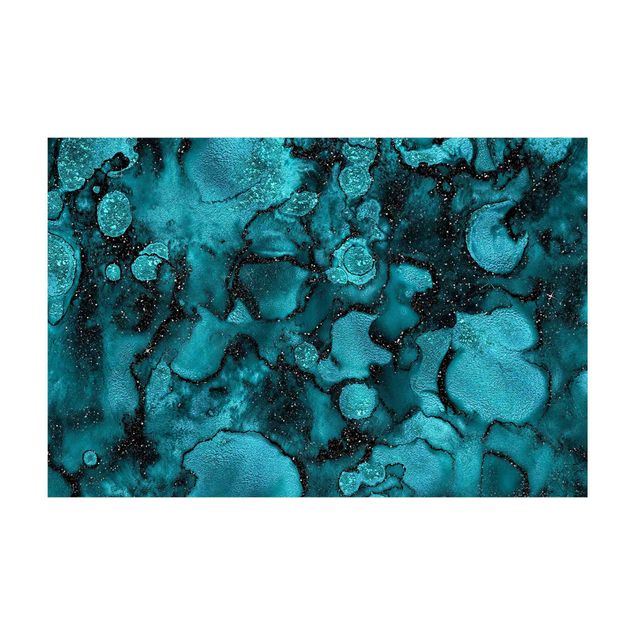 tapis abstraits Goutte Turquoise avec Paillettes