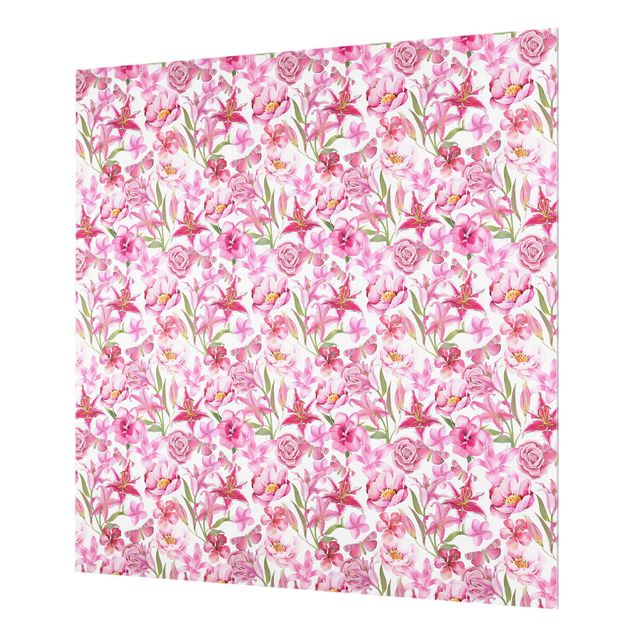 Tableaux de Andrea Haase Fleurs roses avec papillons