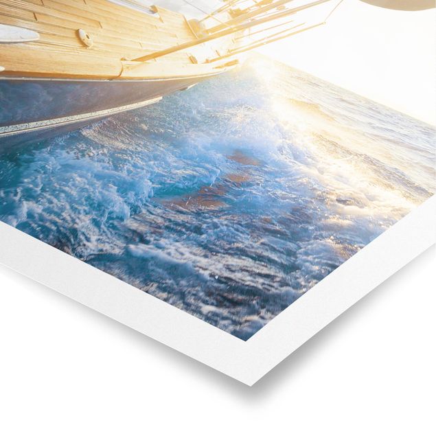 Tableau moderne Bateau à voiles sur l'océan bleu ensoleillé