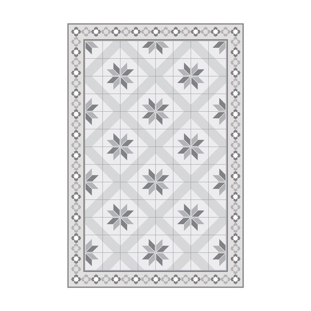 tapis modernes Carreaux Géométriques Fleurs Losanges Gris avec Bordure