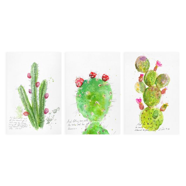 Tableaux verts Cactus avec verset biblique Lot I