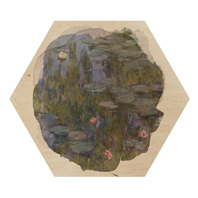 Tableaux en bois avec paysage Aquarelles - Claude Monet - Nénuphars (Nympheas)