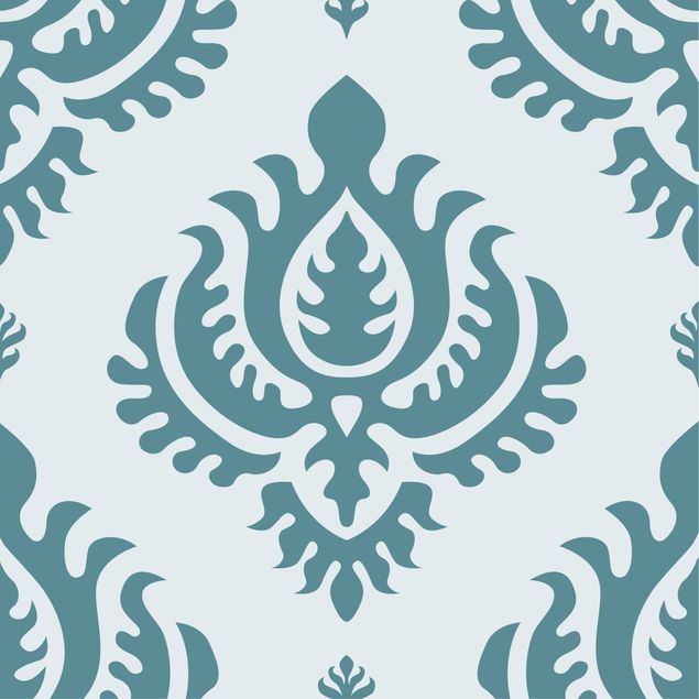 Adhesif porte placard Compact Concise Damask Pattern Light Turquoise Petrol