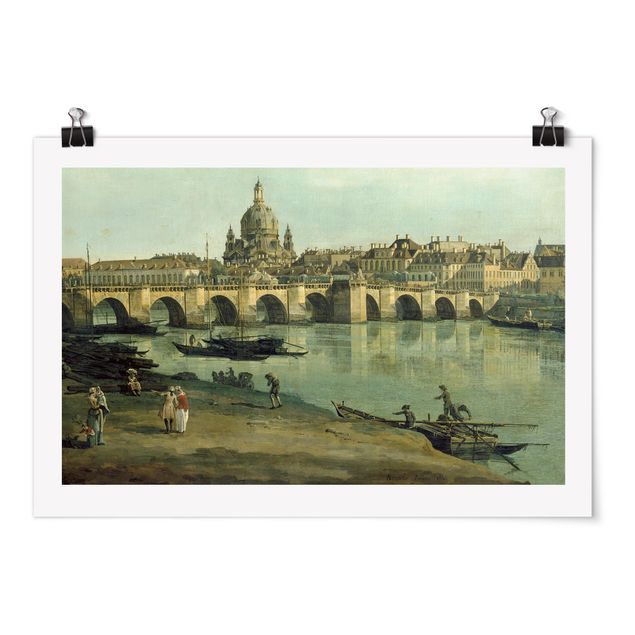 Tableaux Expressionnisme Bernardo Bellotto - Vue de Dresde depuis la rive droite de l'Elbe, avec le pont Auguste