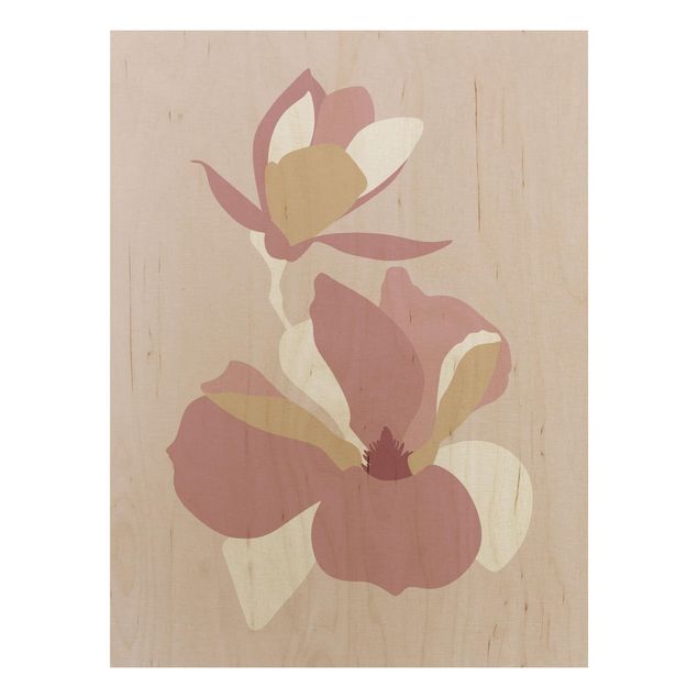 Tableaux en bois avec fleurs Line Art Fleurs rose pastel