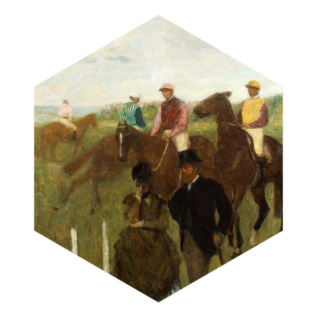 Papier peint hexagonal Edgar Degas - Jockeys sur la piste de course