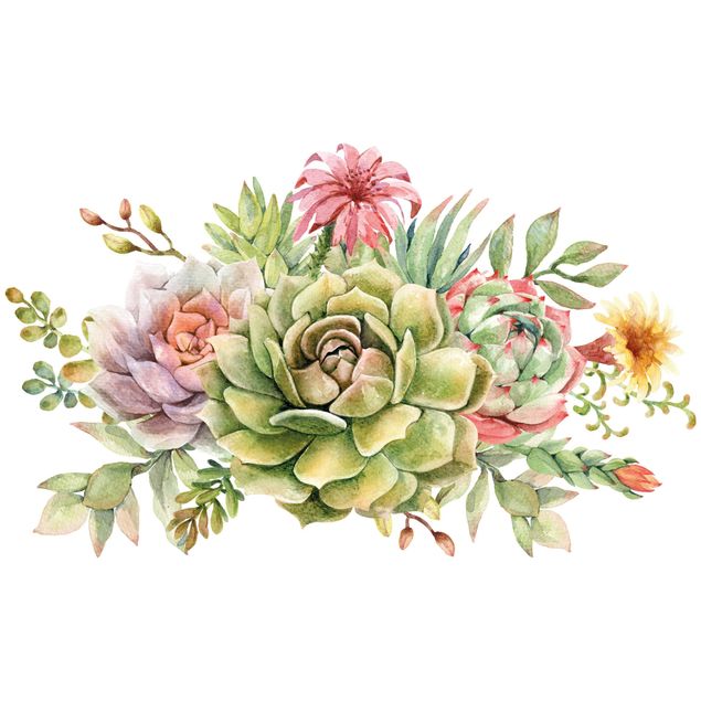 Stickers muraux Aquarelle - Bouquet de Succulentes XXL
