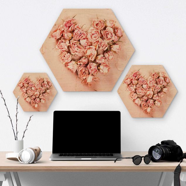 Hexagone en bois - Rose Heart