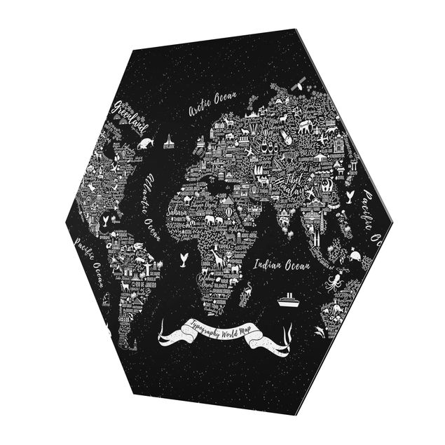 Tableaux muraux Typographie Carte du Monde Noir