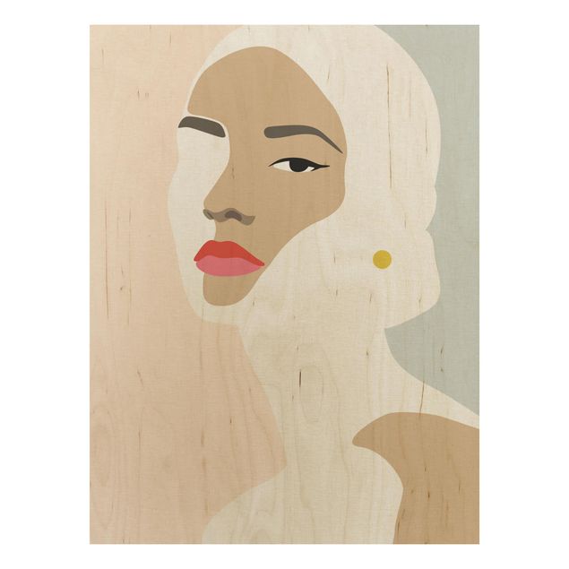 Tableau Line Art Line Art Portrait Femme Pastel Gris