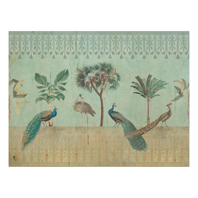 Tableaux en bois avec fleurs Collage vintage - Oiseau tropical avec palmiers