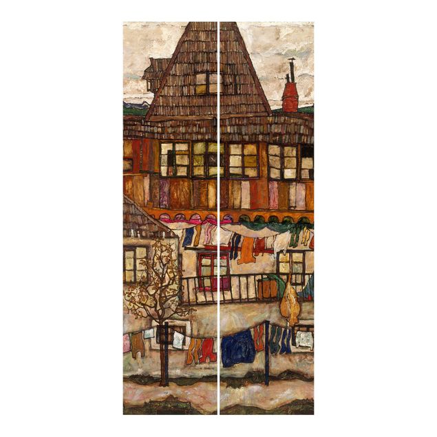 Tableau expressionniste Egon Schiele - Maison avec linge en train de sécher