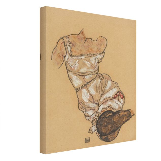 Tableaux portraits Egon Schiele - Torse de femme en sous-vêtements et bas noirs