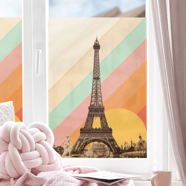 Décoration pour fenêtre - Tour Eiffel dans un coucher de soleil arc-en-ciel