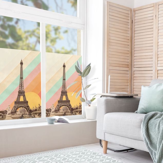 Décoration pour fenêtre - Tour Eiffel dans un coucher de soleil arc-en-ciel