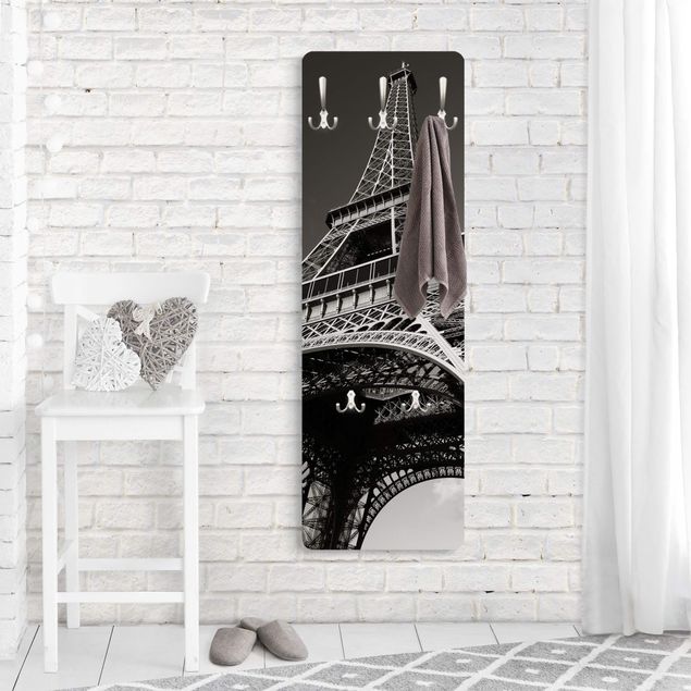 Porte-manteaux muraux noir et blanc Tour Eiffel à Paris