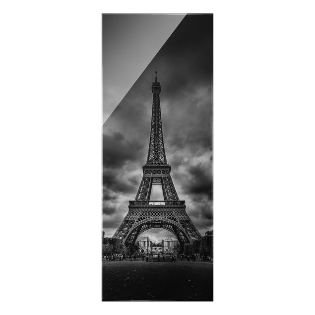 Tableau moderne Tour Eiffel devant des nuages en noir et blanc