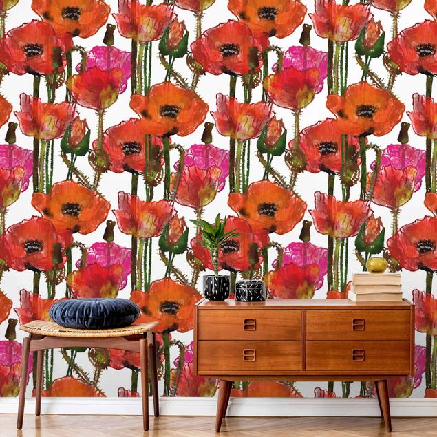 Papier peint coquelicots A Field Of Poppy Flowers - Roll