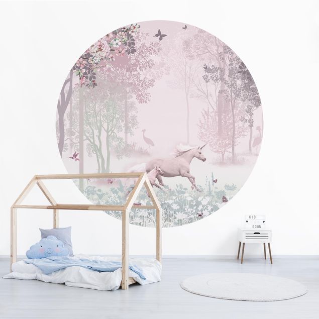 Papiers peints modernes Unicorn On Flowering Meadow In Pink