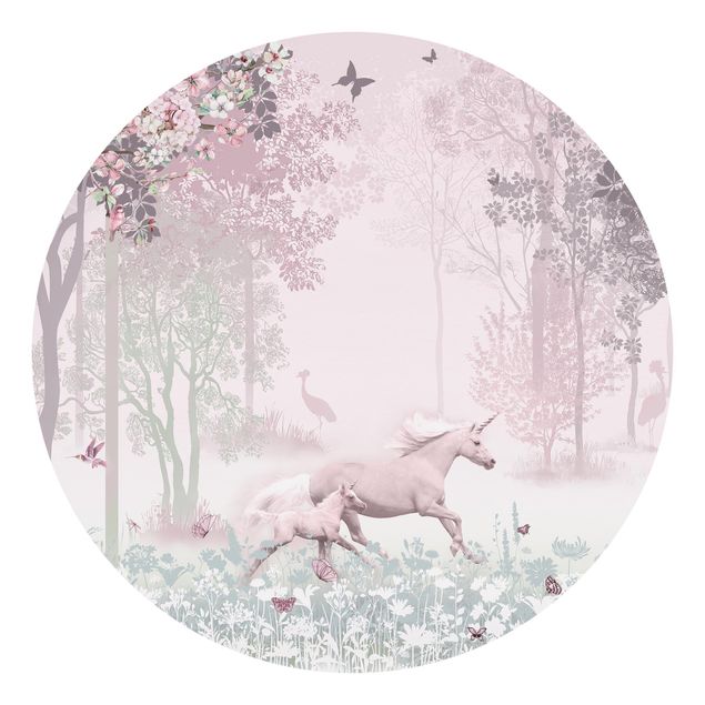 Papiers peints rose Unicorn On Flowering Meadow In Pink