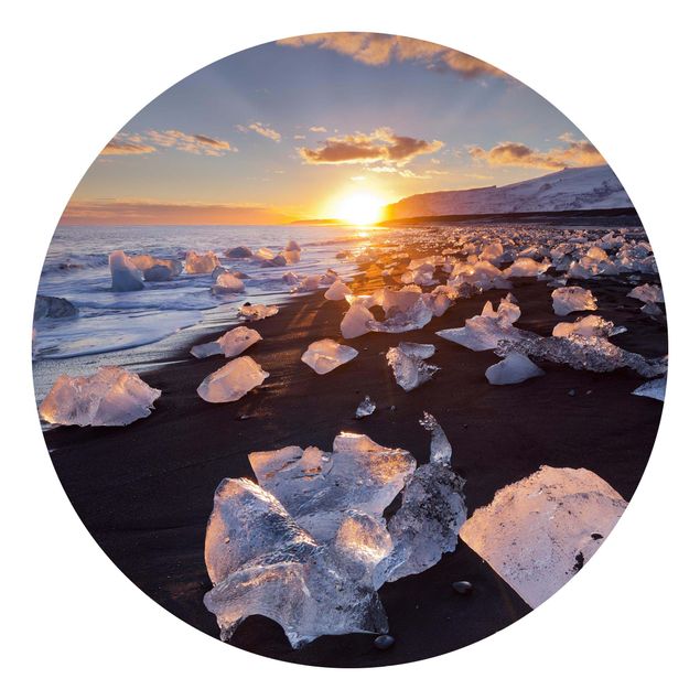 Papier peint panoramique paysage Morceaux de glace sur la plage en Islande