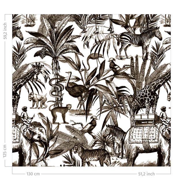 rideaux modernes Elephants Giraffes Zebras And Tiger Black And White With Brown Tone