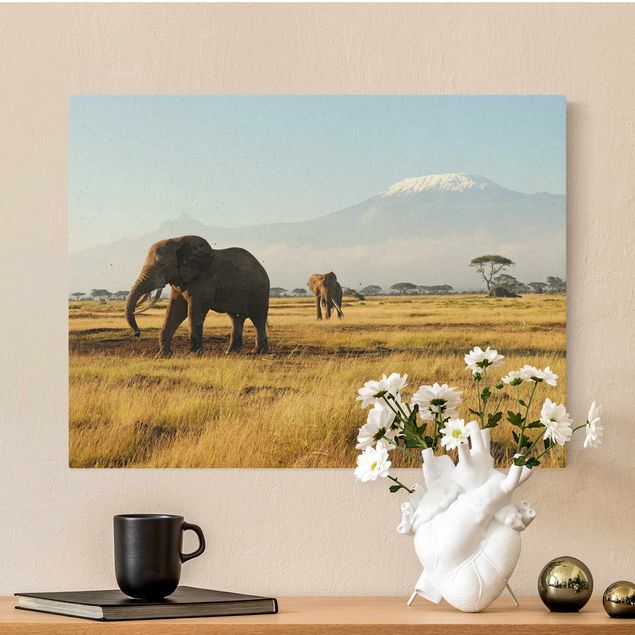 Tableau paysage Eléphants devant le Kilimandjaro au Kenya