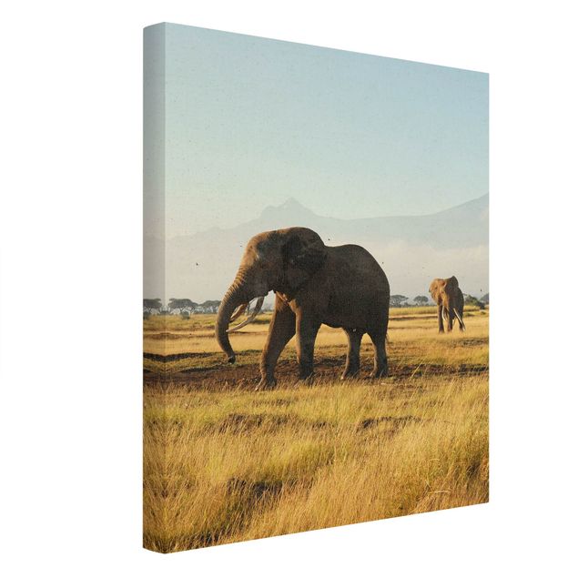 Toile africaine Eléphants devant le Kilimandjaro au Kenya
