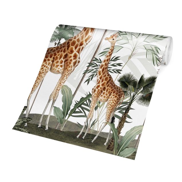 Papier peint panoramique forêt Girafes dans la jungle