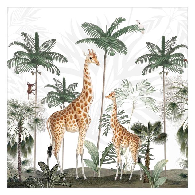 Papiers peints verts Girafes dans la jungle