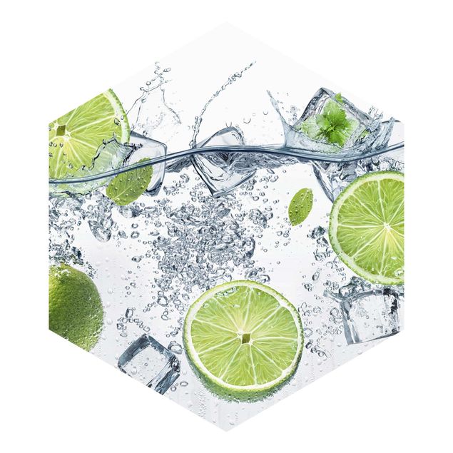 Papier peint hexagonal autocollant avec dessins - Refreshing Lime