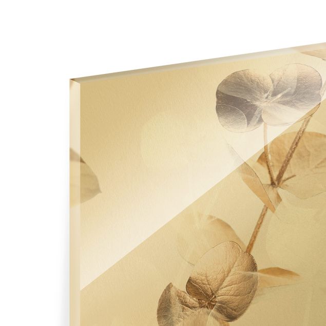 Tableaux en verre magnétique Branches d'eucalyptus en or