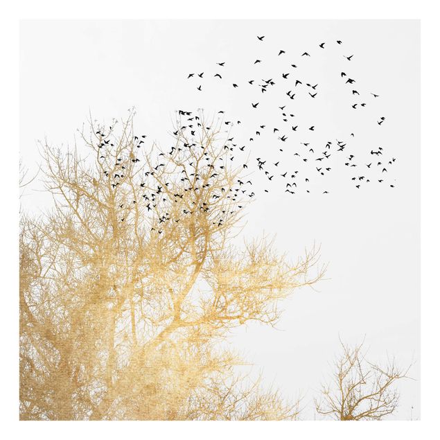 Fonds de hotte - Flock Of Birds In Front Of Golden Tree - Carré 1:1