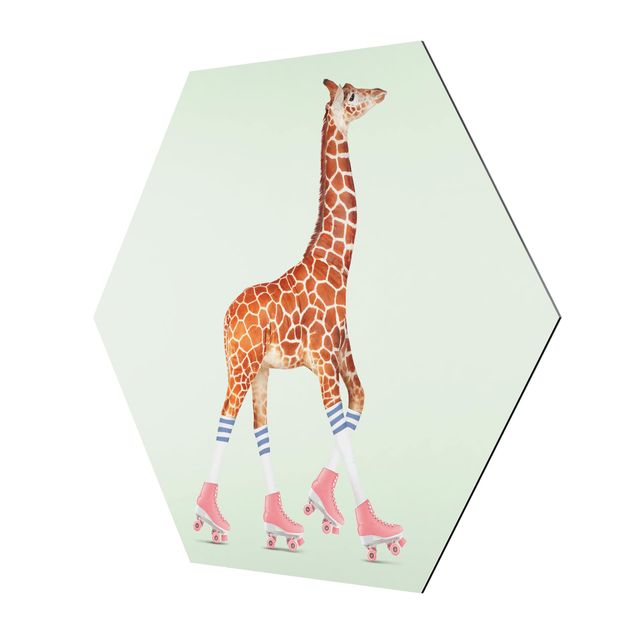 Tableaux reproductions Girafe avec des patins à roulettes