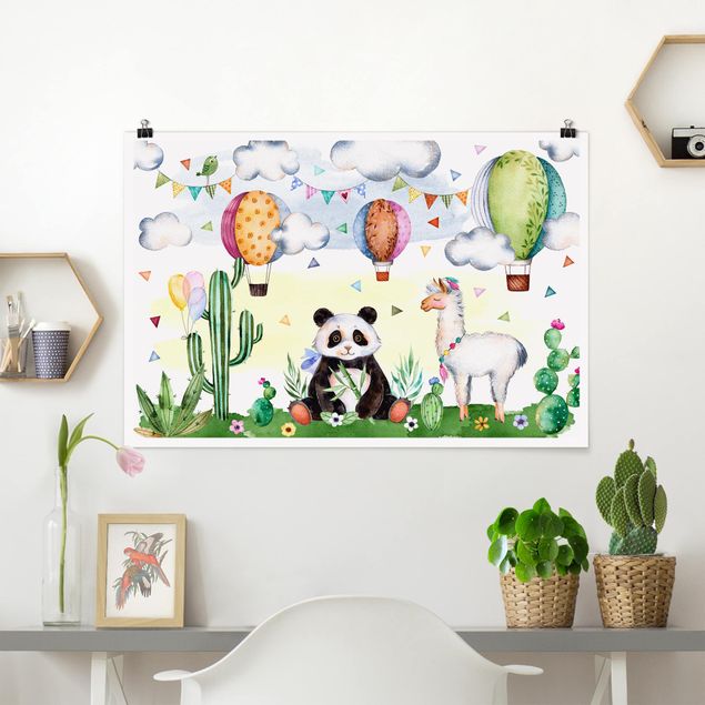 Décoration chambre bébé Panda et Lama Aquarelle