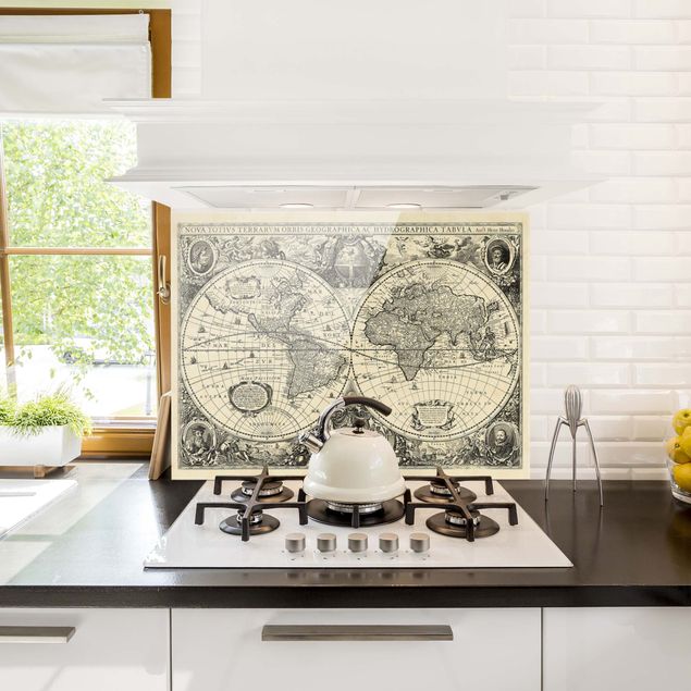 crédence cuisine en verre Illustration antique d'une carte du monde vintage